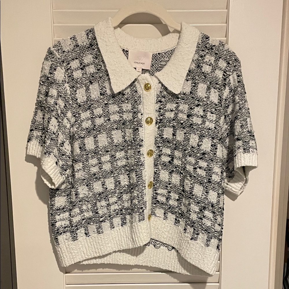 Cinq à Sept Monochrome Checkered Cardigan